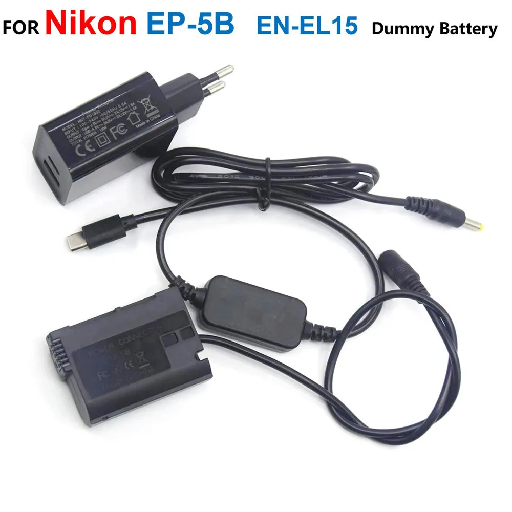 

EP-5B EN-EL15 Dummy Battery+USB C Power Bank Cable+PD Charger Adapter For Nikon Z6 Z7 D850 D810 D750 D610 D600 D700 D7200 D7500