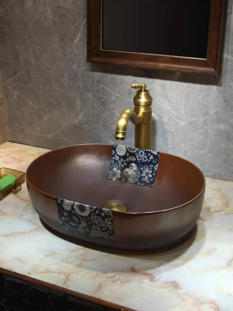 

Blue and white retro small sink, antique homestay washbasin, household balcony, Jingdezhen countertop basin