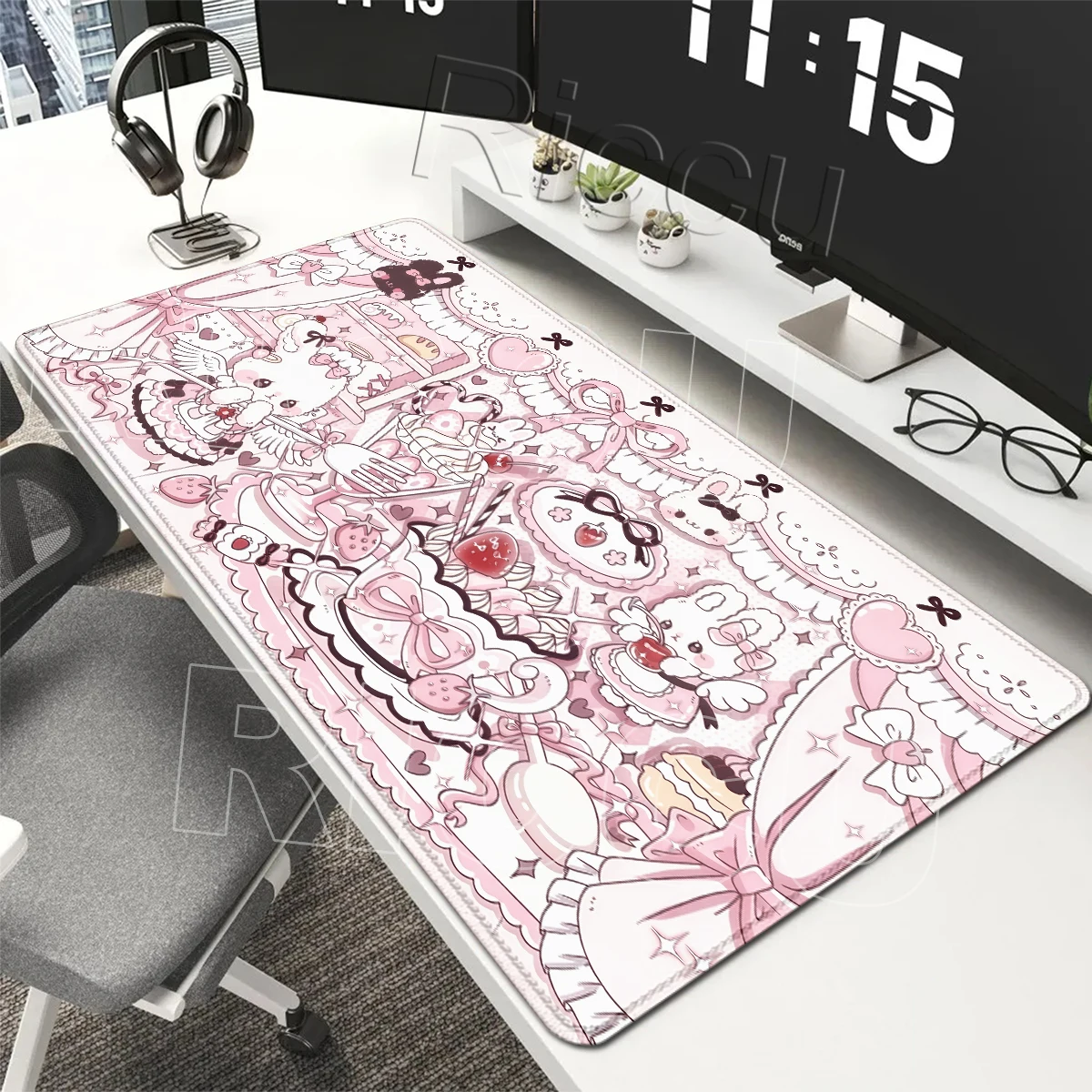 XXL Cartoon Rabbit Pink Mouse Pad Anime Bunny Kawaii Keyboards Protection Rug Laptop Cute Gaming Soft Pads Computer HD Desk Mats