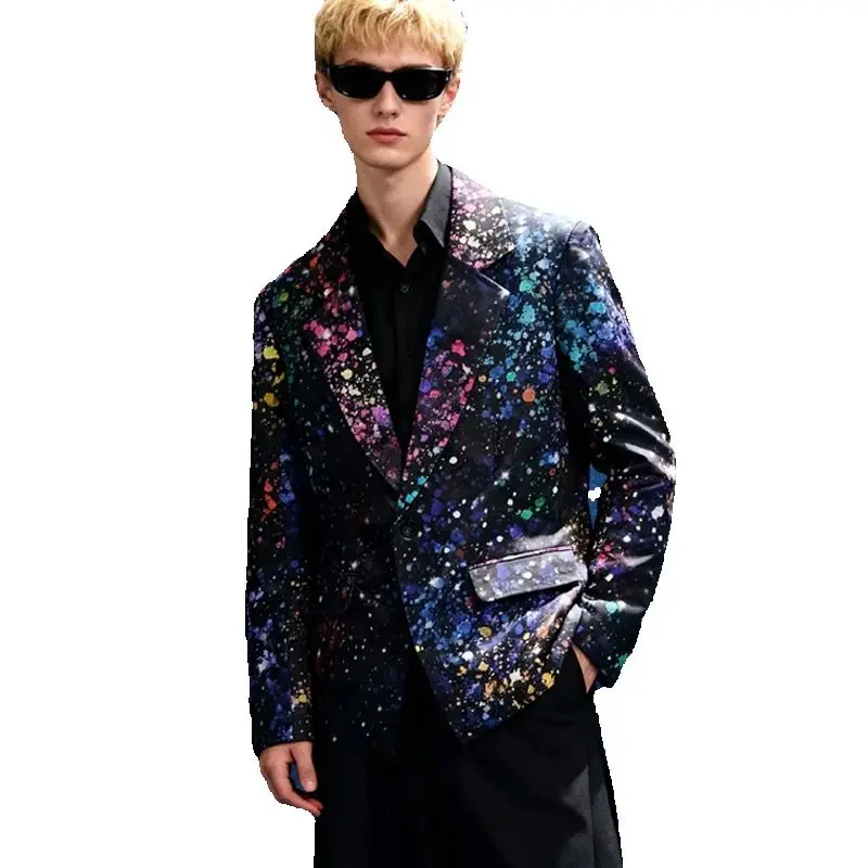 Men'S Ballroom Dance Jackets Colorful Adults Jazz Dance Festival Coat Male Hip Hop Dance Jacket Bar DJ Stage Rave Wear XS10750