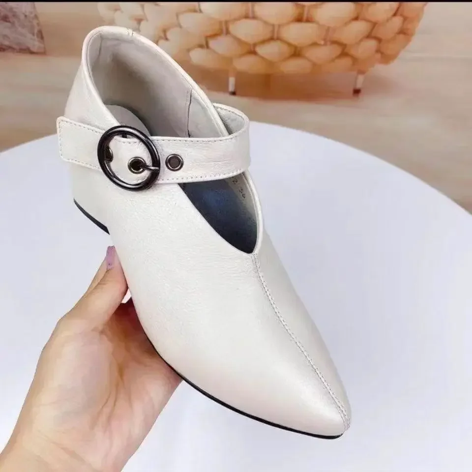 Nuove scarpe con tacco alto tutto-fiammifero in tinta unita fibbia da donna scarpe in pelle con tacco spesso con punta a punta morbida da donna 2023