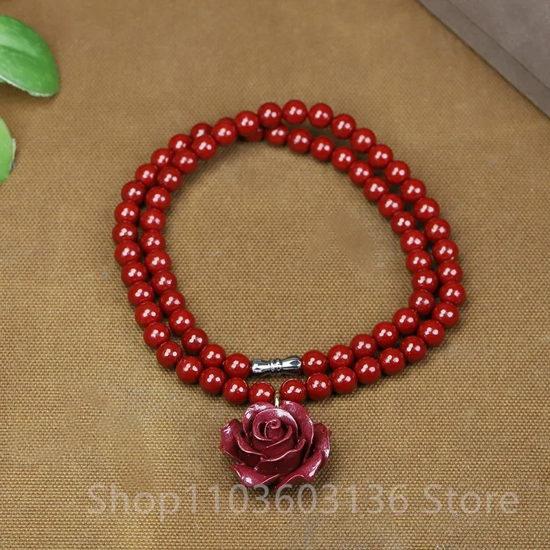 Natural high content cinnabar purple gold sand handmade bead rose pendant bracelet earring necklace