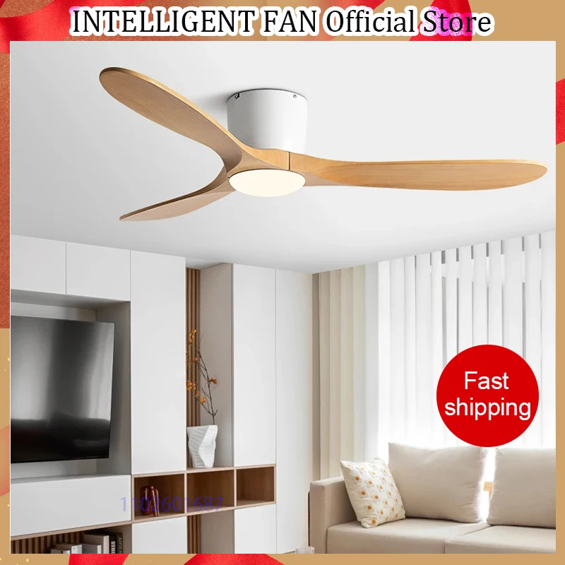 

52 Inch Low Floor Fan Lights Wood Blade Indoor Restaurant Ceiling Fan Light DC Remote Control Strong Winds Ceiling Fan