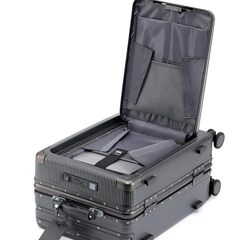 20/24 inch Wide tie rod Front opening rolling luggage bag travel suitcase on wheels combination lock Trolley Luggage