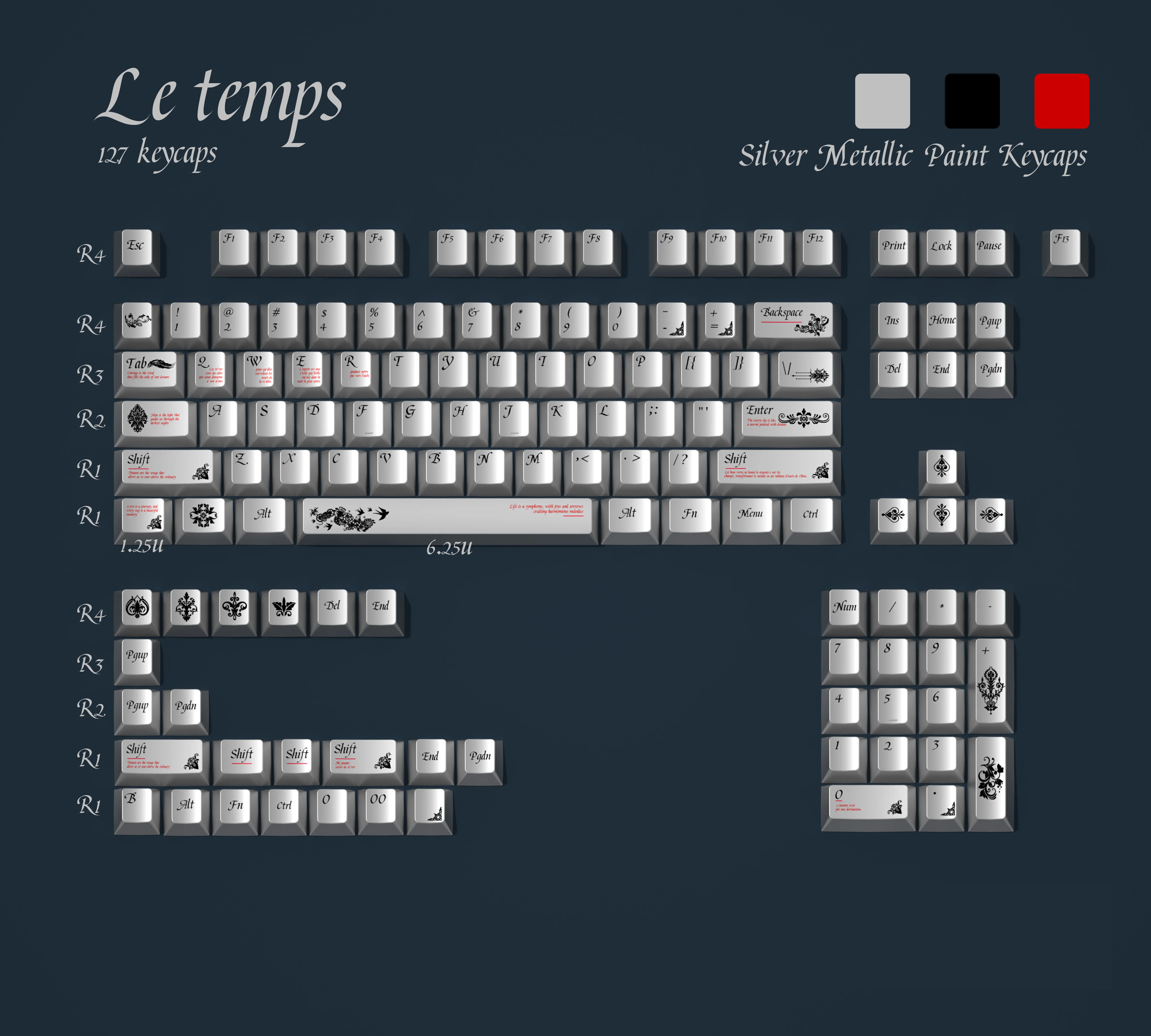 

Колпачки для клавиш с металлическим покрытием Cherry Profile Dye Sublimation PBT Колпачки для клавиш Cherry MX Switches Механическая клавиатура