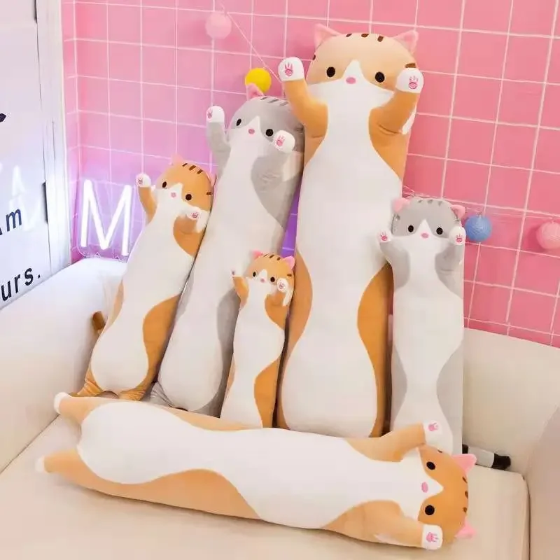 50/70/110cm Cute Soft Long Cat Plush Toys Kawaii Stuffed Pause Office Nap Pillow Bed Sleep Home Decor Gift Doll for Kids Girls