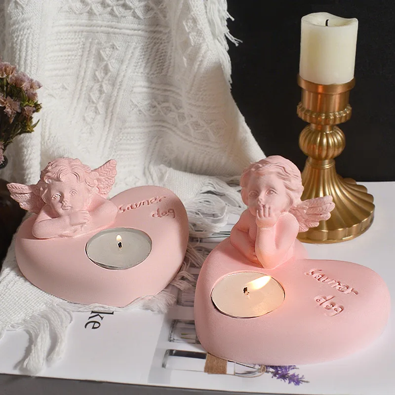 

Купидон Ангел Подсвечник Гипсовые силиконовые формы DIY Домашний декоративный подсвечник в форме сердца Форма для эпоксидной смолы Мыло Форма для свечей