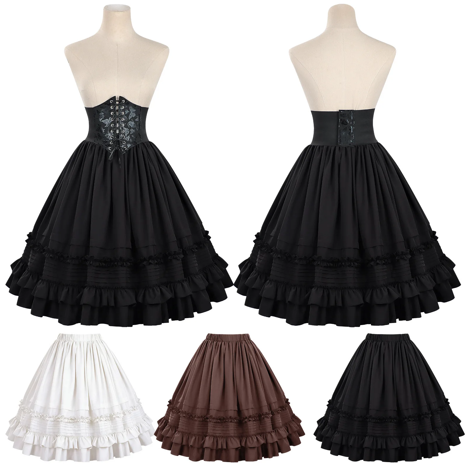 Women Medieval steampunk Layer skirt Lolita Gothic skirt Corset waist slimming sweet ruffles Shirt  Halloween Victorian Dress view 3