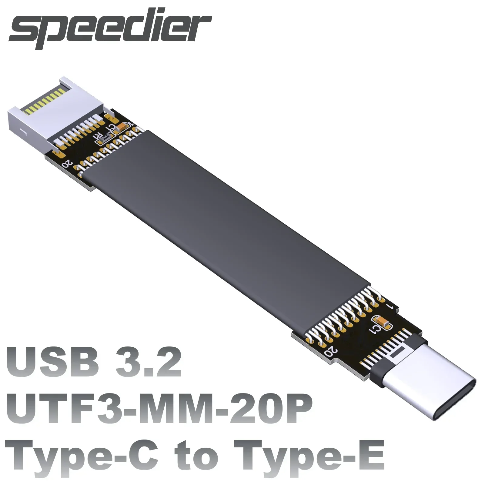 20G USB 3.2 Gen 2x2 Type C to 19/20P Type E Male Female Up Down Angled Flat Ribbon Cable Adapter ITX/ATX Motherboard A4 Extender