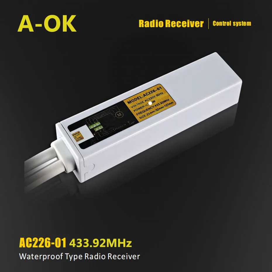 A-OK AC226-01 미니 방수 내화성 숨겨진 RF 라디오 리시버, 롤링 블라인드용, RF433 리모컨 모듈, AC230 V, 120V