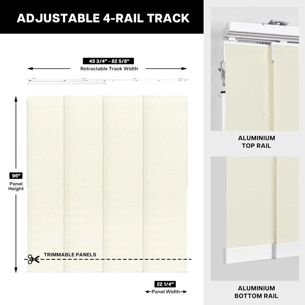 ستائر تعتيم عمودية قابلة للتعديل من Lazblinds للأبواب المنزلقة، مسار قابل للتمديد (45 3/4 بوصة - 82 5/8 بوصة عرض)، لوحات قابلة للتشذيب حتى t #2