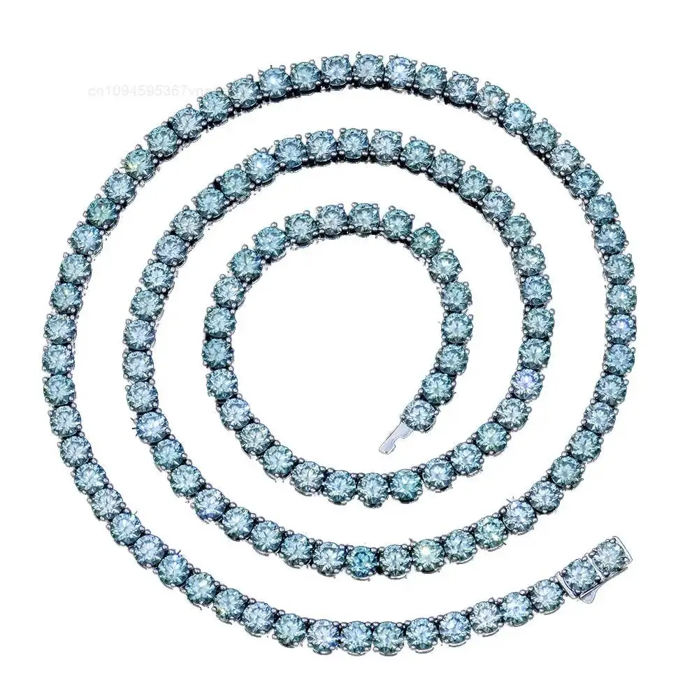 

New Design Xingyue Fine Jewelry S925 Sterling Silver Tennis Necklace Blue Green Moissanite Gemstone with Diamond Chain Type