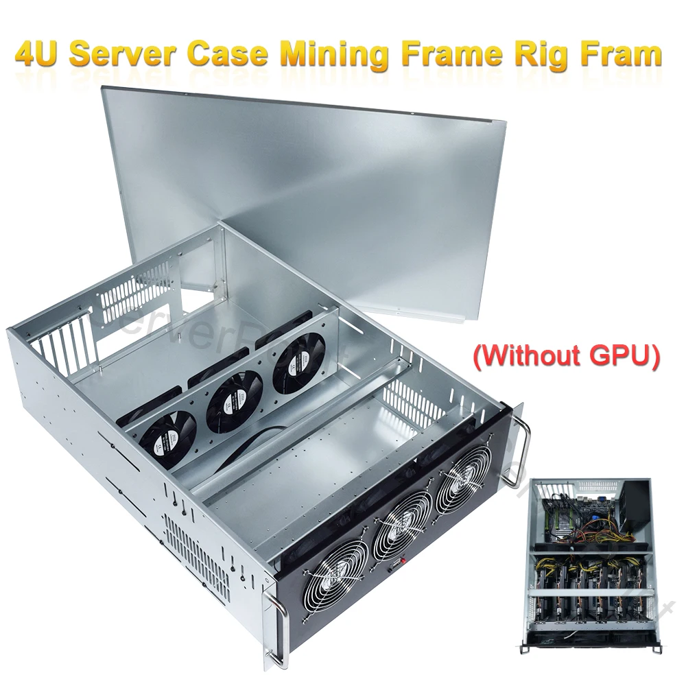 Well 6/ 8 GPU 4U Server Case Mining Frame Rig Frame Motherboard Housing ETH BTC Miner Case with 6 Cooling Fans (Without GPU)