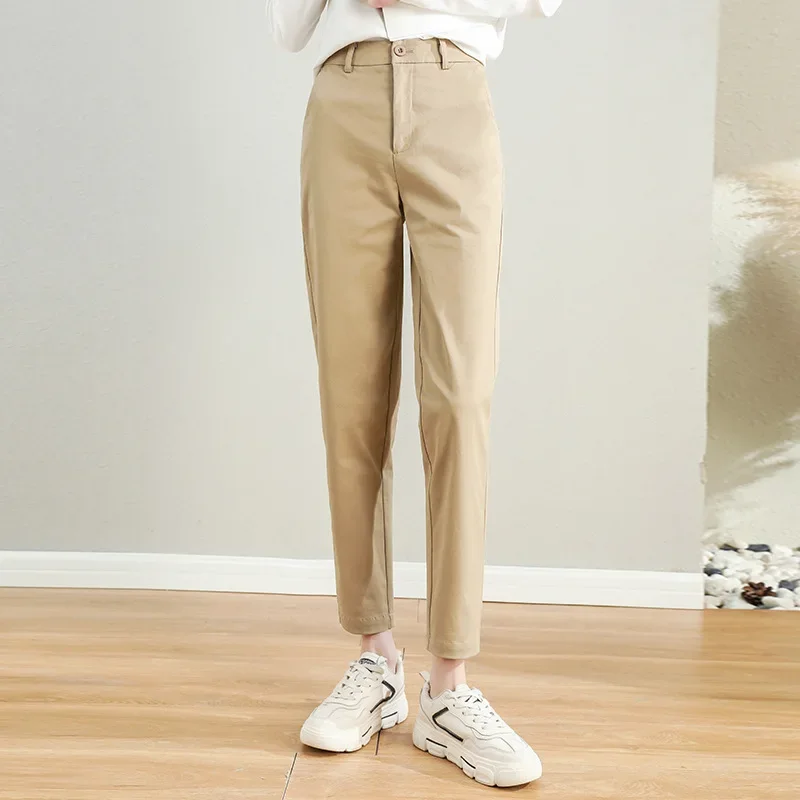 

2023 New Spring/Autumn Women's Straight Pants High Waist Cotton Slim Casual Pants OL Suit Cigarette Black Capri Pants