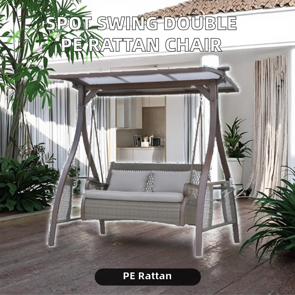 Double Hanging Rocking Chair Waterproof Sun-Proof PE Rattan Swing for Outdoor Courtyard Garden Villa Balcony Furniture