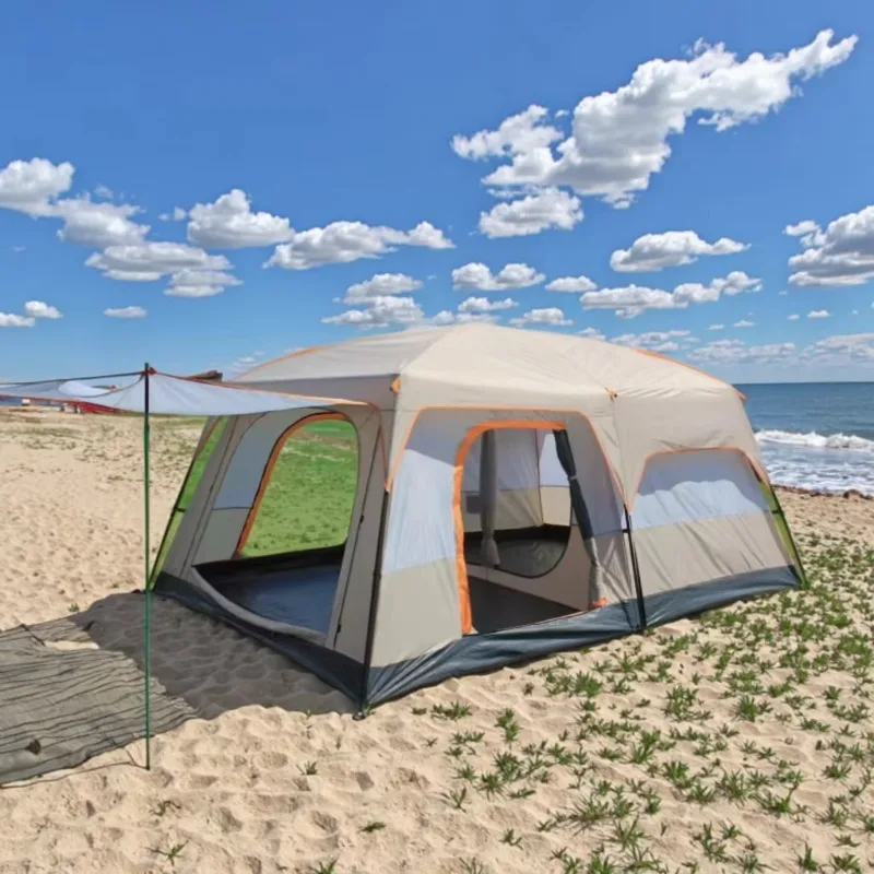 

2025 Large Two-Room Outdoor Camping Tent With Storage Bag Portable Beach Shade & Sun Protection Square Shape