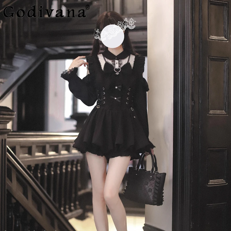 

Original Japanese Mine Off-Shoulder Long Sleeve Dress Shorts 2-Piece Set Spring and Autumn New Girl's Sweet Lolita Dress Set