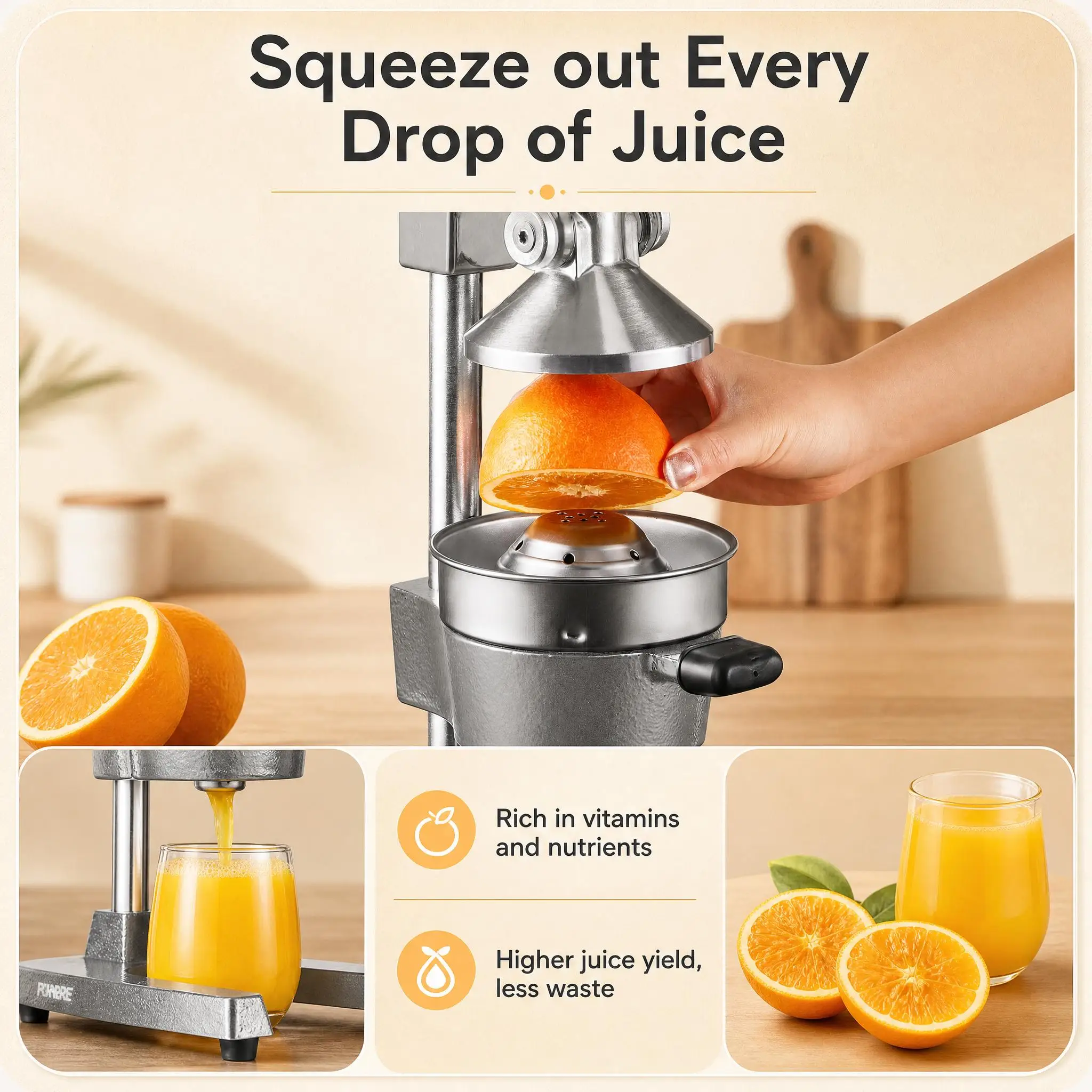 Heavy Duty Manual Cast Iron Juicer Citrus Squeezer Commercial Hand Press Orange Lemon Fruit Extractor with 400ml Stainless Steel Cup view 6