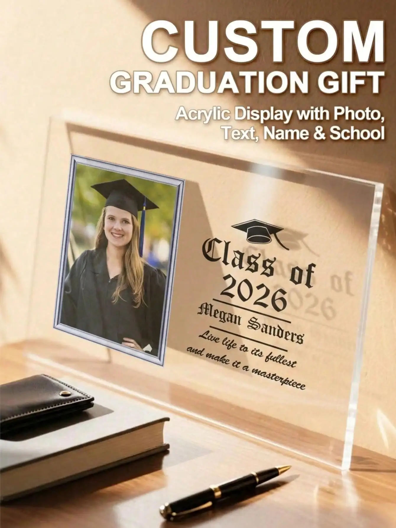 Custom Photo Acrylic Plaque Personalized Name Text Sign Graduation Gift Custom Portrait Frame Room Decor Gift for Her Him