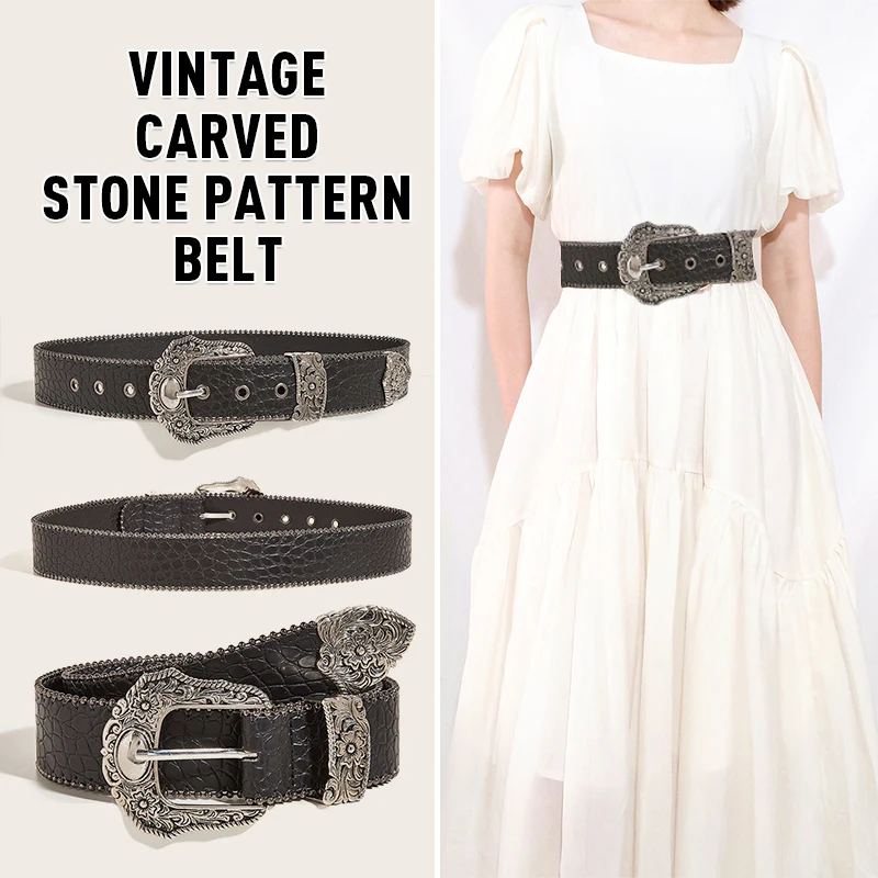 

Women Retro Imitation Leather Pin Buckle Waist Belt Dress Jeans Decor Personality Black Belt Rock Hip Hop Strap Waistbelt