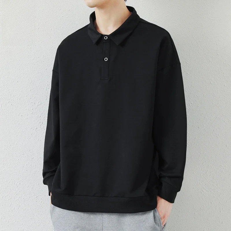 

Повседневный свободный свитшот с длинными рукавами для мужчин, черный, весенний, модный, удобный, стильный, с классическим воротником