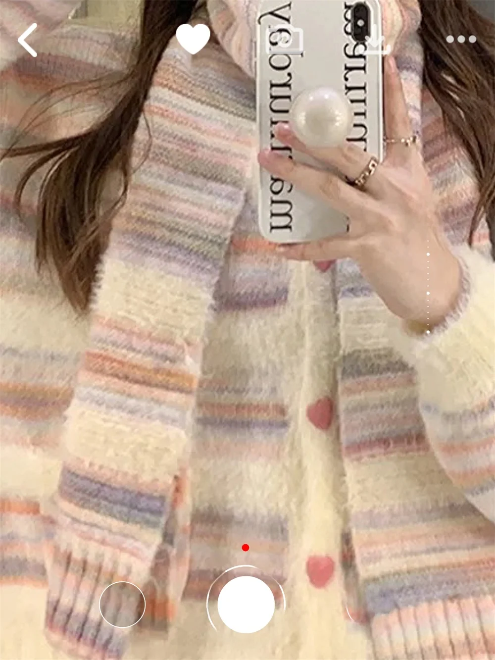 

Loose Knitted Open Cardigan V-Ne Rainbow Stripes Heart Button ket Color Tead Mixed Design Casual Spring Faion Women'...