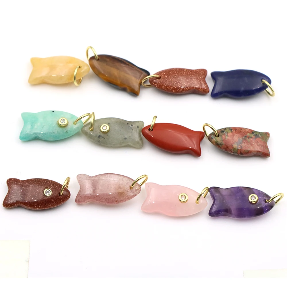 25mm Naturstein-Anhänger in Fischform mit Weißem Zirkon für DIY-Schmuckherstellung, Charm für Halsketten, Armbänder, Ohrringe und Accessoires – Detail 4