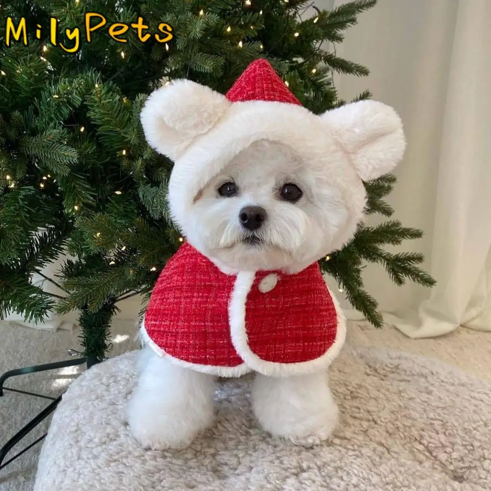

INS Style Plush Ear Pet Christmas Hooded Bibs Soft Comfortable Dog Christmas Cloaks Warm Cat New Year Cloaks For Dogs Cats
