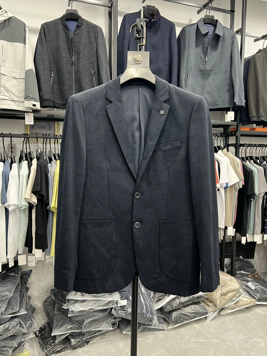 

Повседневный легкий мужской пиджак с принтом и текстурой, приталенный крой, весенняя мода, удобный, из мягкого полиэфирного волокна, в стиле Dad Sle