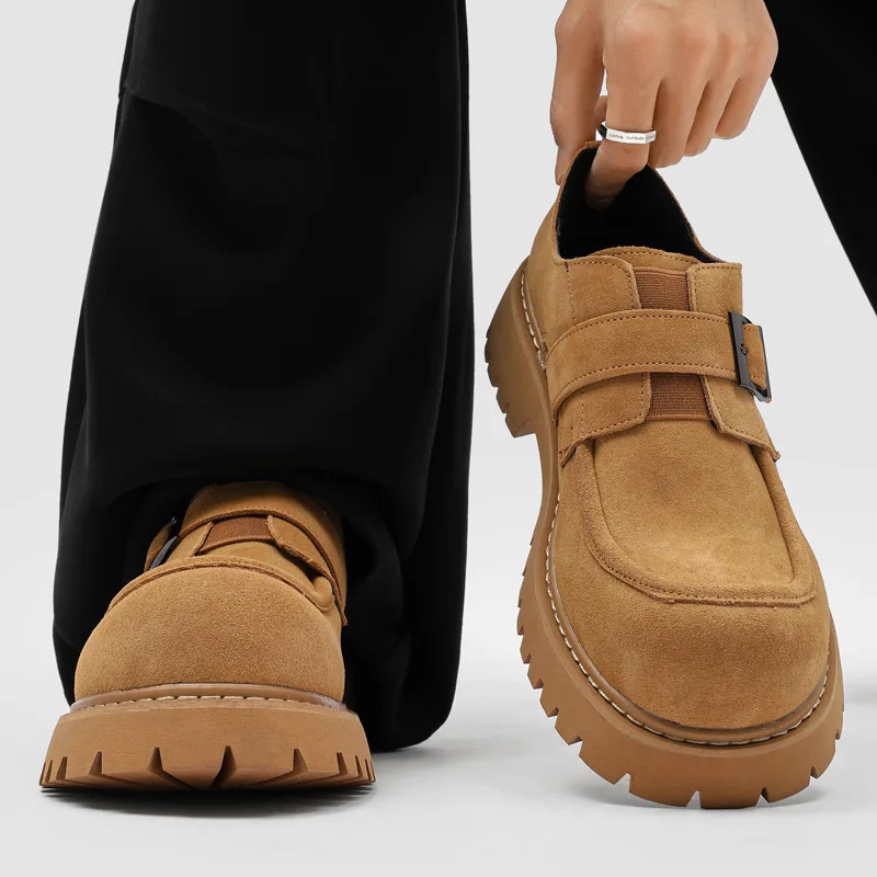 large size mens casual cow suede leather shoes slip-on platform driving shoe designer big toe loafers cool summer footwear mans