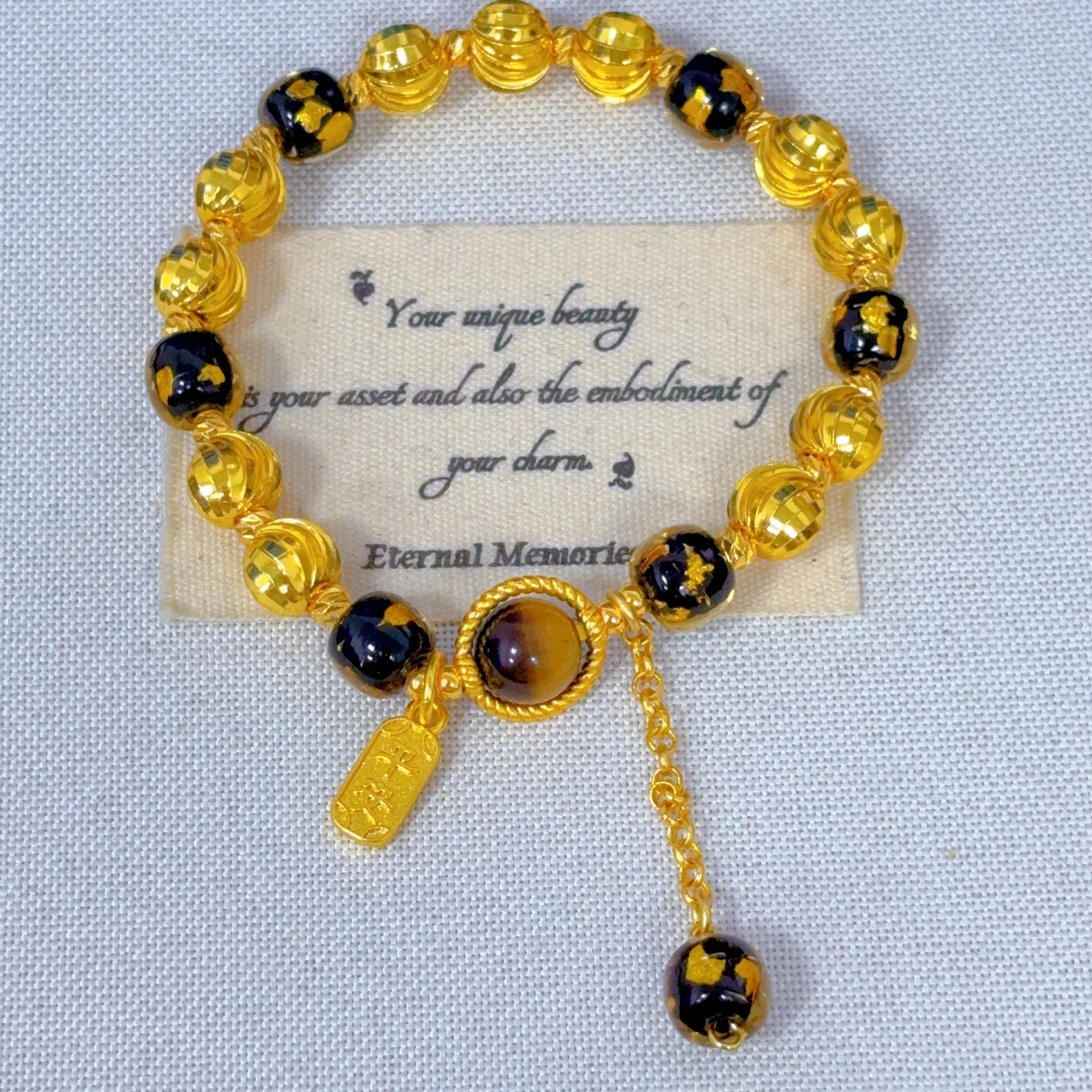 9999 24K real gold ancient style sugar heart tiger eye peace bracelet exquisite retro high luxury temperament bracelet