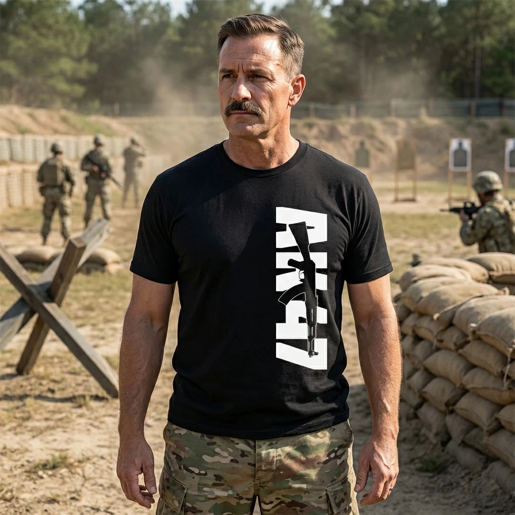 AK 47 Military Training Tactics Brand Graphic Tee Cotton Mens Womens T-Shirt Outdoor Top