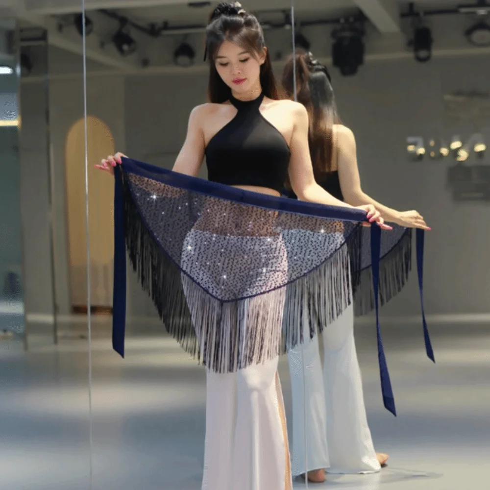 

Shiny Spandex Belly Dance Hip scarf One Size Sequins Hip Scarf Triangle Shape Tassel Belly Dance Costume Belly Dance Practice
