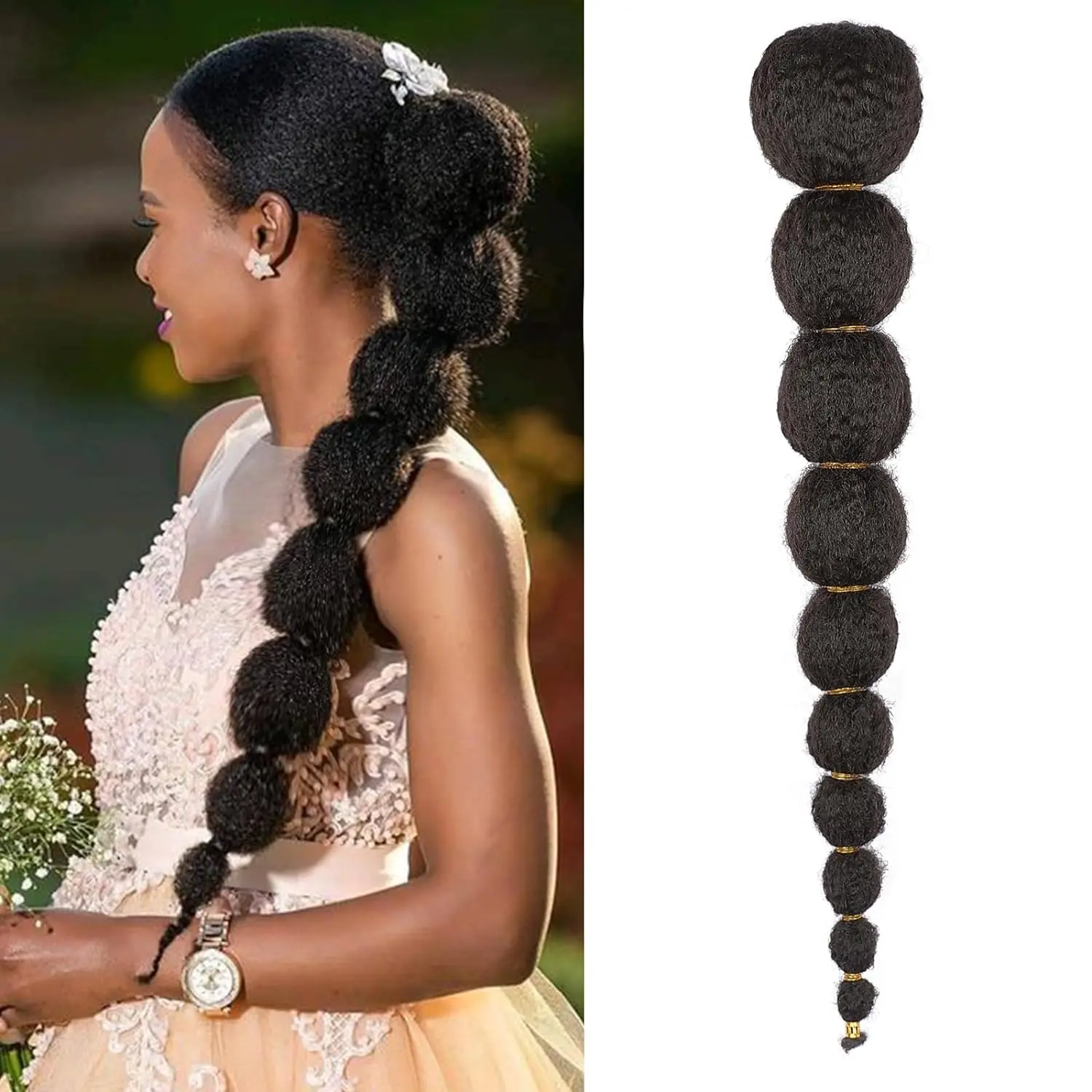 Kinky Afro Puff Ponytail Extension for Black Women 18/24 Inch Long Lantern Bubble Drawstring False Pigtail Synthetic Hair Piece