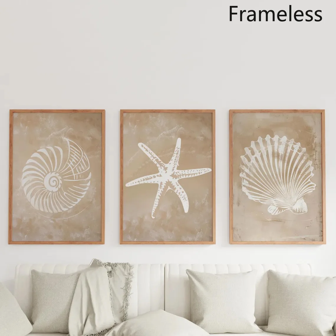 （Noframe 3PCS）-2D Flat, 2D Flat, 3pcs Set, Wall Art, Modern Poster, Boho Beach Decor Set, Seashell Starfish Coastal Wall Art,