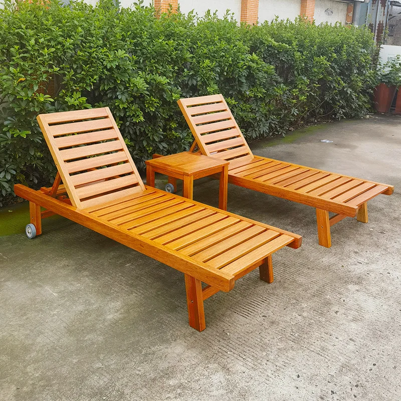 Outdoor courtyard bed outdoor solid wood lounger balcony garden villa seaside swimming pool leisure preservative wood beach chai