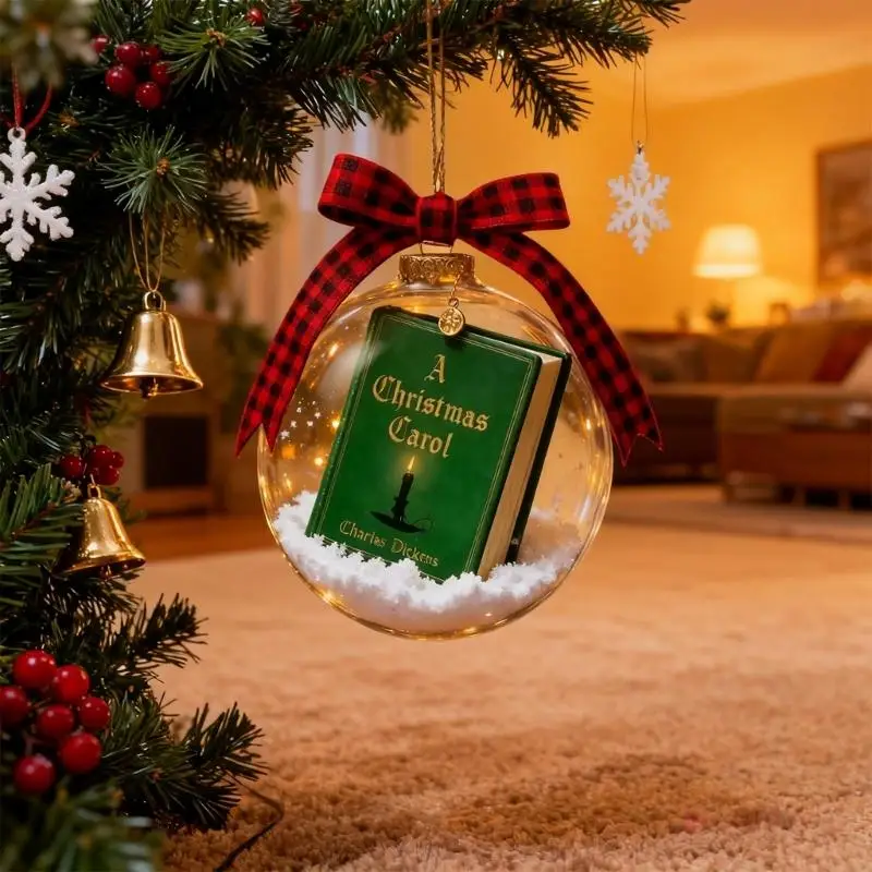 زينة كارول عيد الميلاد على شكل كتاب صغير زينة معلقة من الأكريليك الشفاف لشجرة العطلات وحفلات مهرجان المنزل والمكتب P9YB