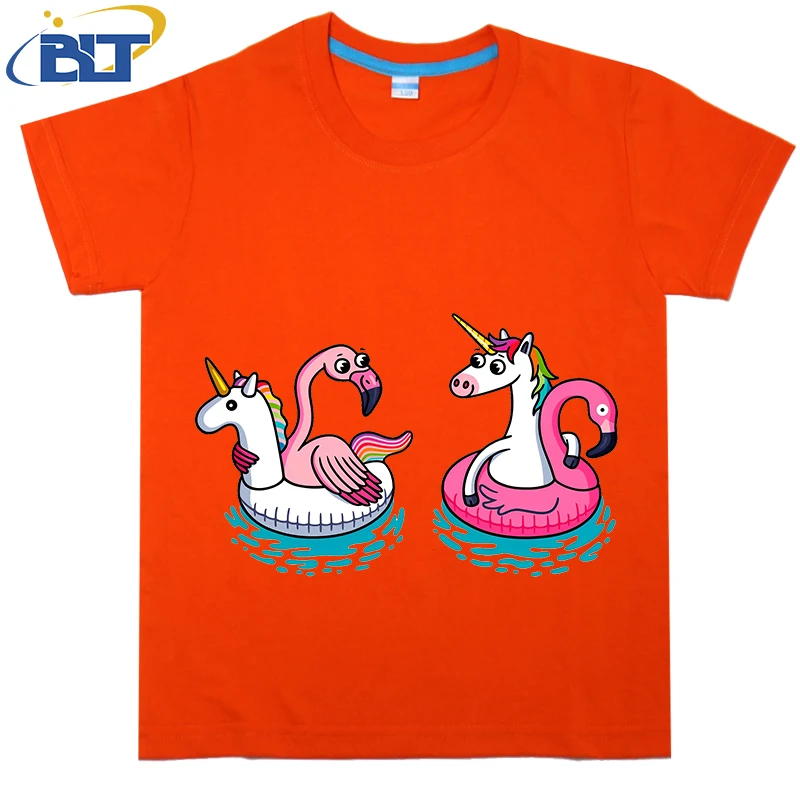 Floating Printed Kids Shirt Summer Cotton Short Sleeve Casual Tops Suitable for Boys and Girls