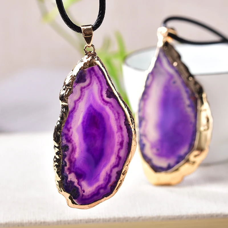 Fashion Irregular Magic Agate Piece Crystal Color Quartz Stone Natural Gold Pendant Necklace Jewelry Reiki Healing Gift