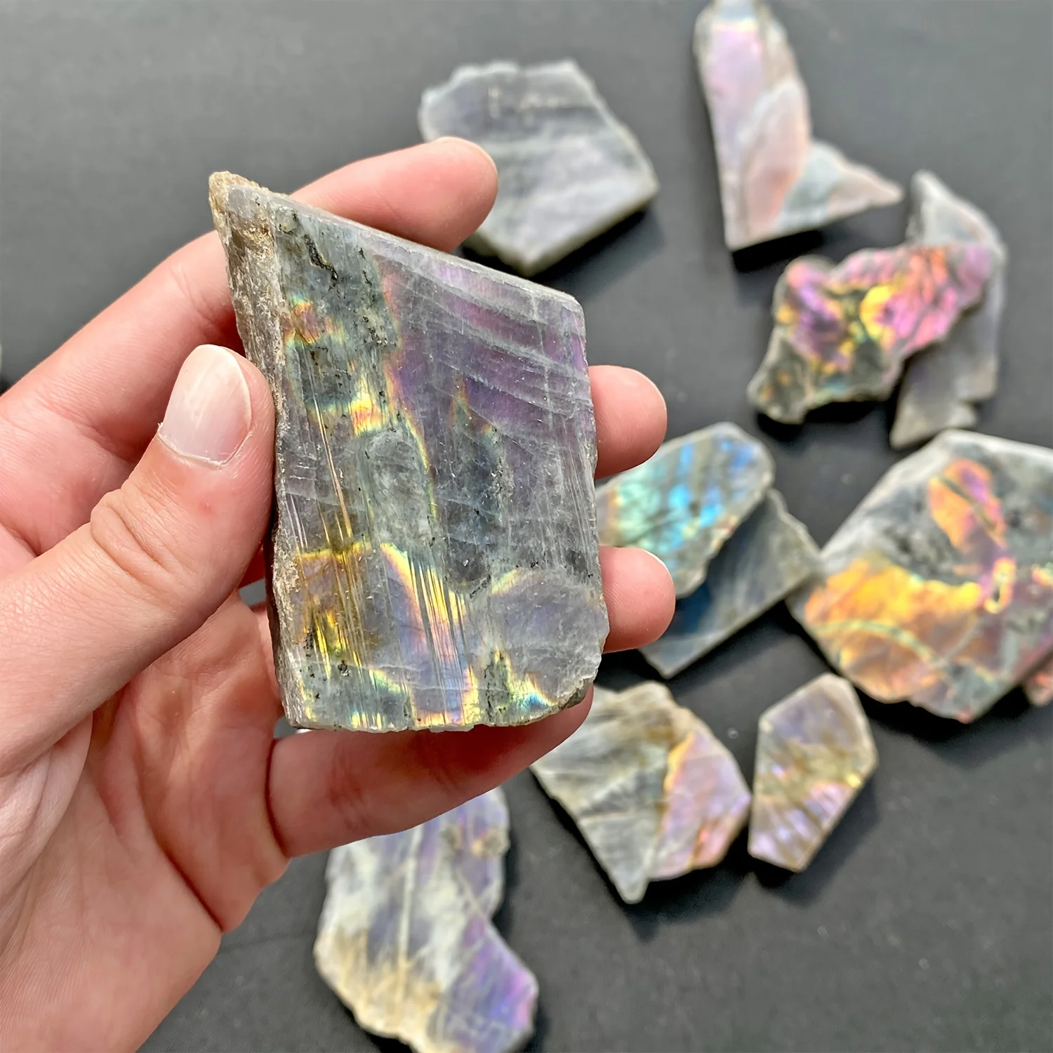 1pc 30-200g Natural Crystal Labradorite Slice Colorful Raw Stone Slice Mineral Specimen Moonstone Crafts Crystal Jewelry