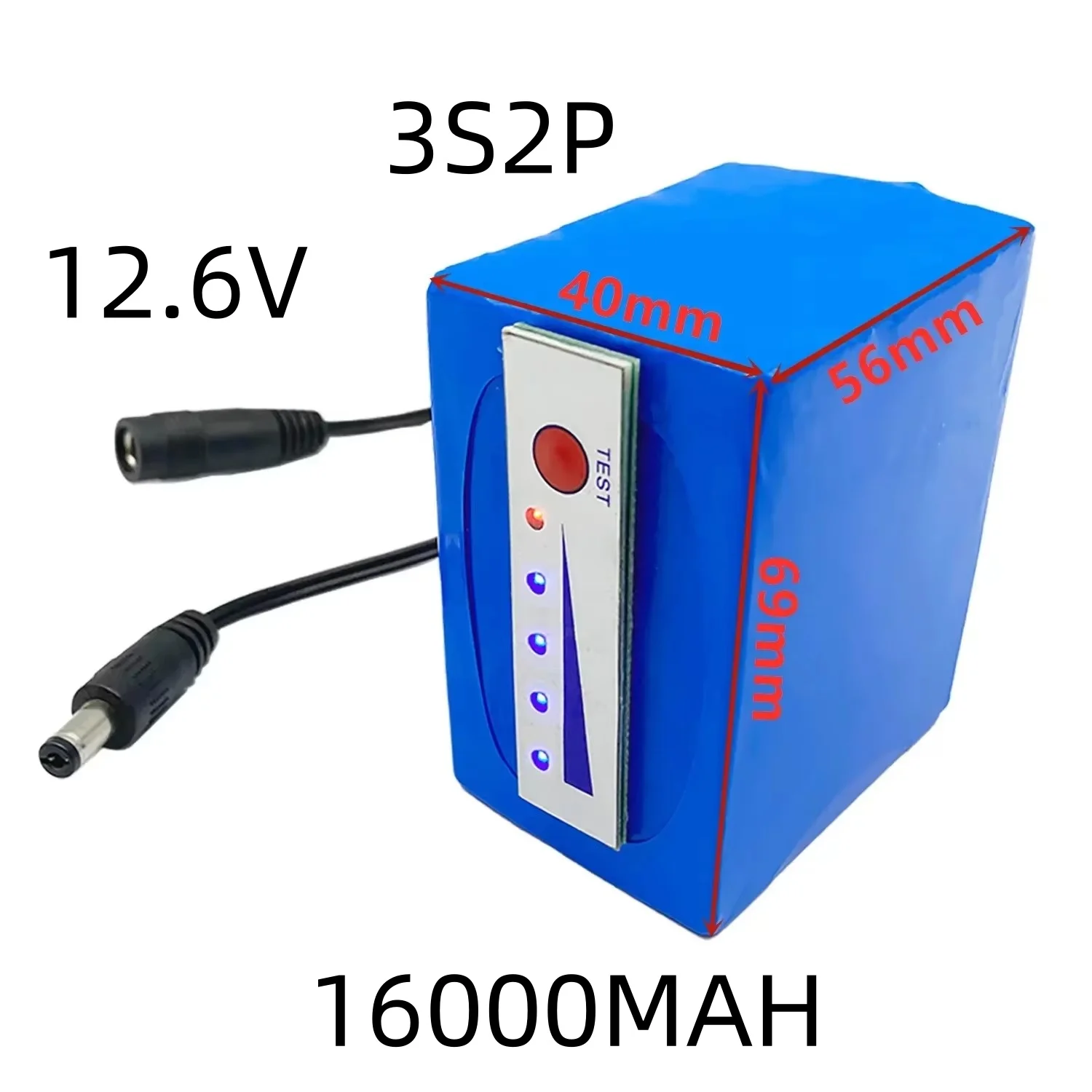 

12V 18650 Battery Pack 3S2P 16000mAh with Indicator Light for Fish Detector Underwater Dive Equipment
