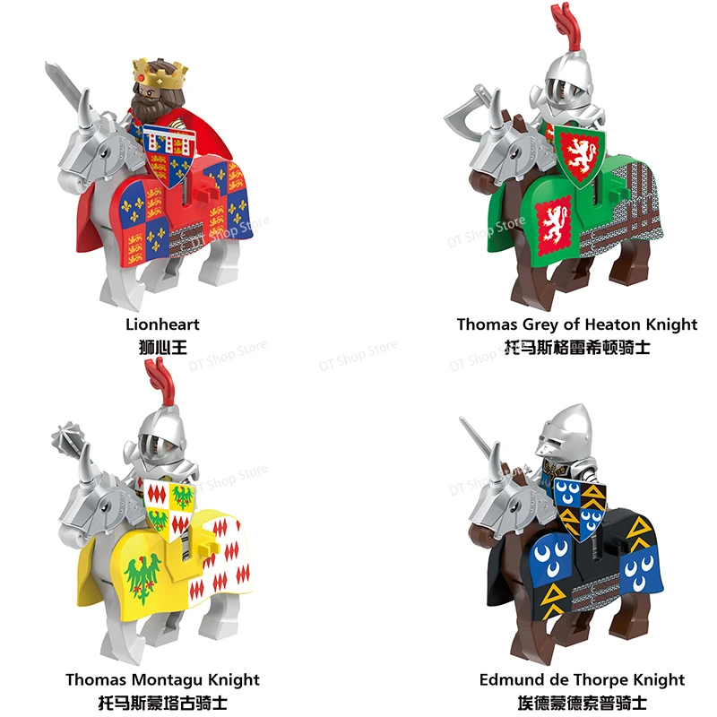 Figurines d'action chevaliers militaires médiévaux, cheval de guerre, soldat, blocs de construction à assembler, briques, poupées garçon, jouet cadeau, G033,XG9008