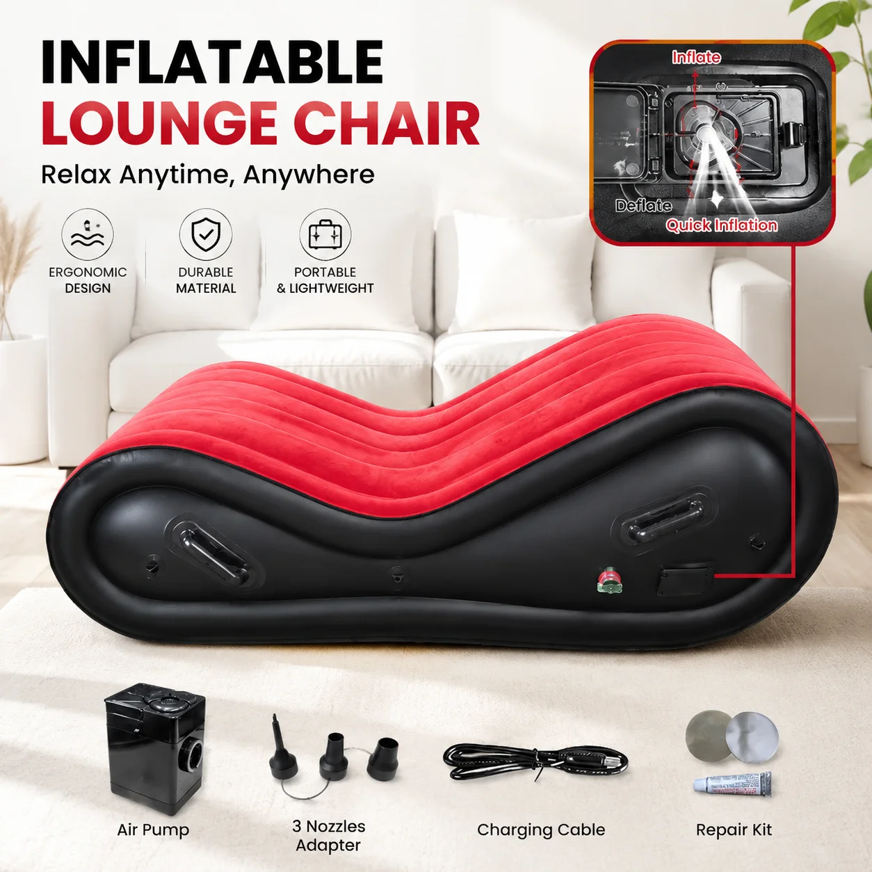 Inflatable Sofa for Two – Compact Air Sofa with Back Support, Ideal for Bedroom, Living Room, or Dorm