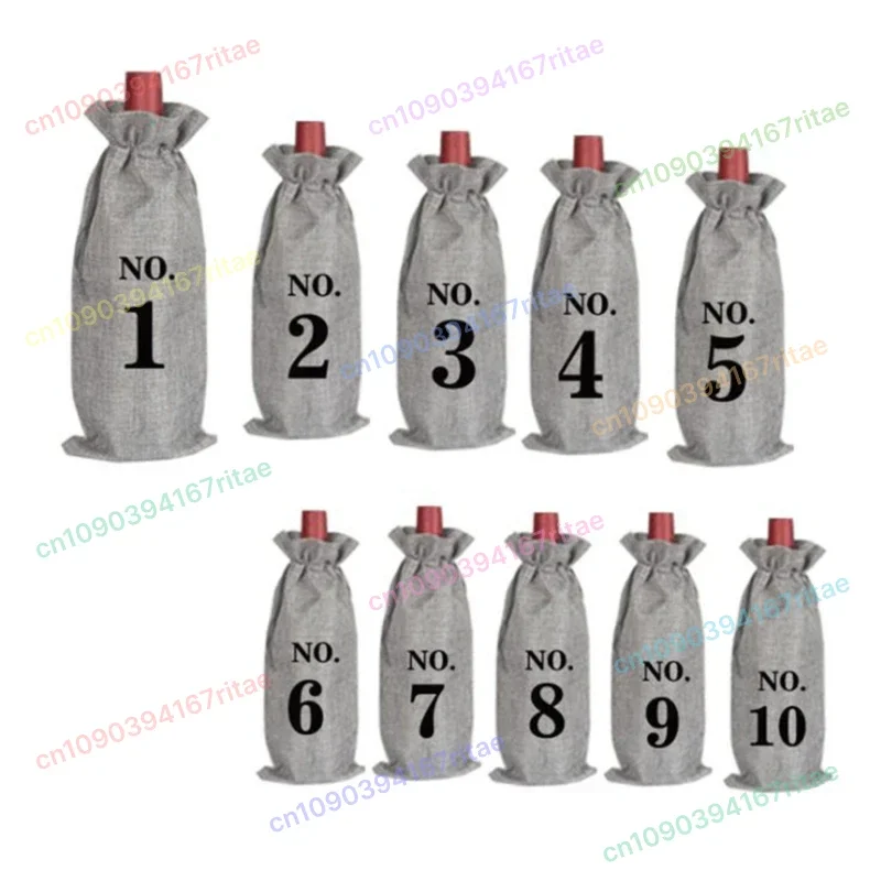 

10pcs Jute Wine Bags With Drawstring Numbered Wine Bottle Gift Bags Blind Wine Cover Tasting