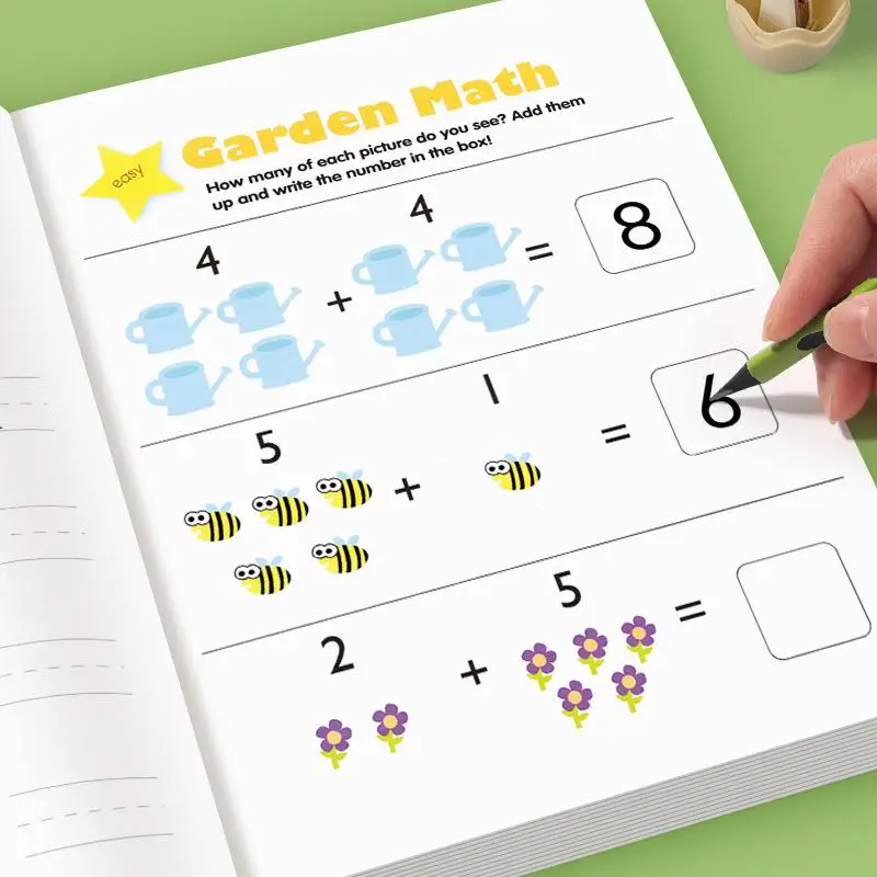Fun Learning 64-Paged Arithmetic Workbook Set, Addition and Subtraction Within 10, Pictorial Column Decomposition Calculation