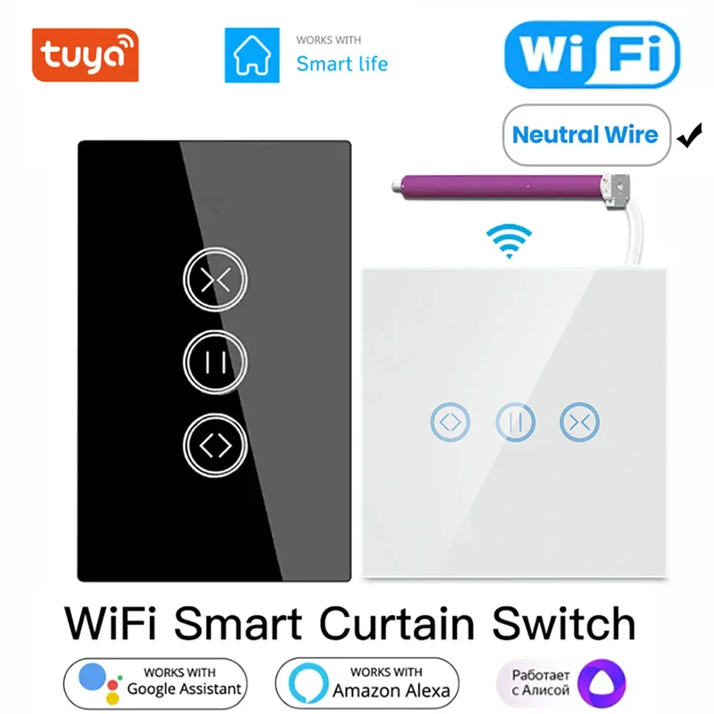 Tuya WiFi Smart Curtain Switch EU/US Touch Switch Motorized Curtains Roller Blinds Work with Smart Life Alexa Google Smart Home