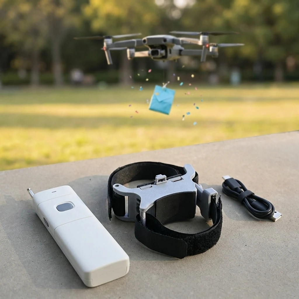 Drone Payload Release Thrower with Wireless Remote for Mini 4 Pro, Mavic 2, Mavic 3 Pro, Airdrop Device with Light Control