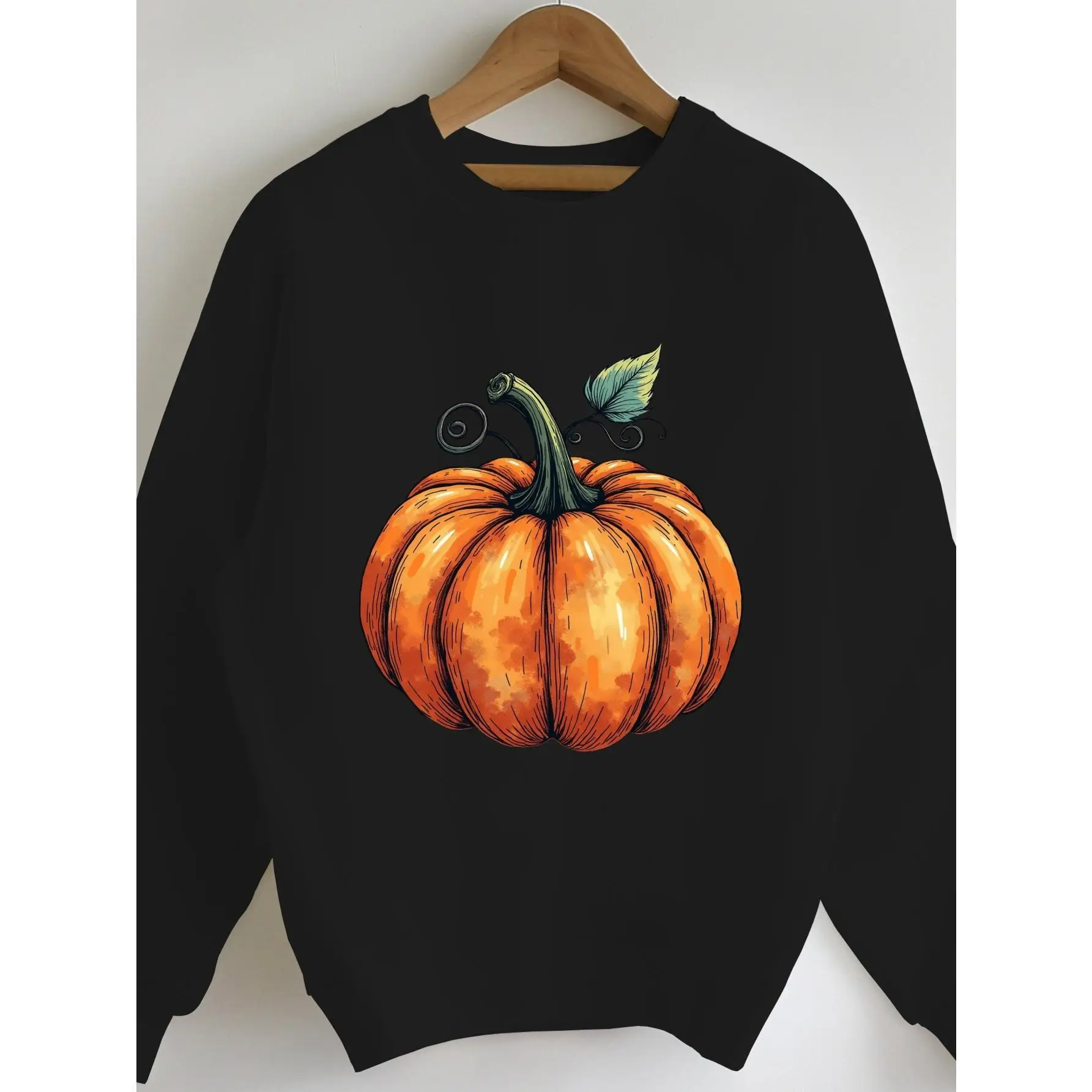 

Autumn Pumpkin Graphic Sweatshirt for Women, Vintage Fall Season Pullover, Halloween Thanksgiving Holiday Crewneck Tops