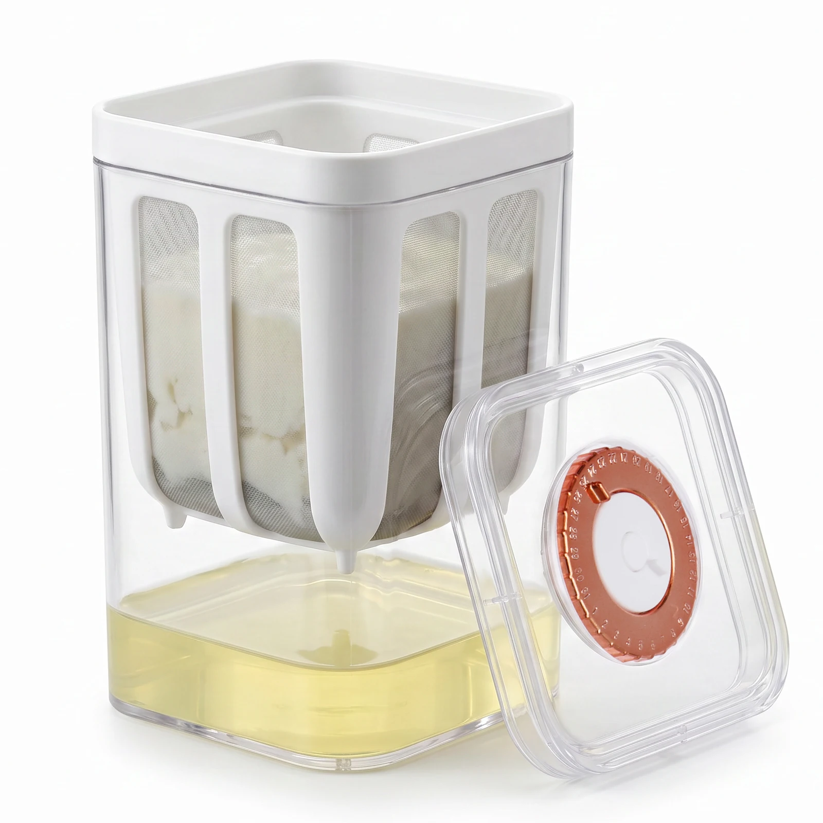 Coador de Iogurte Grego 1100ml com Tampa Transparente, Filtro de Iogurte de Aço Inoxidável com Malha Fina, Copo Separador de Soro de Iogurte para Queijo e Soja