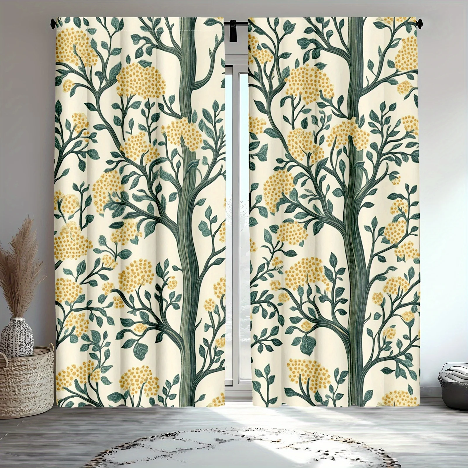 

2 шт. зеленые шторы с цветочным принтом, полиэфирная ткань, можно стирать в машине, подходят для украшения гостиной и спальни.